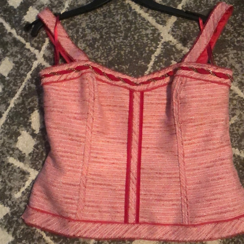 White House black-market pink and red tweed tank top